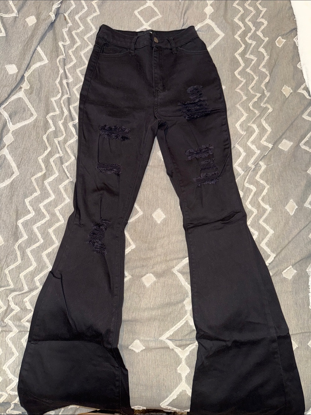 Fashion Nova Black Ripped Flare Jeans